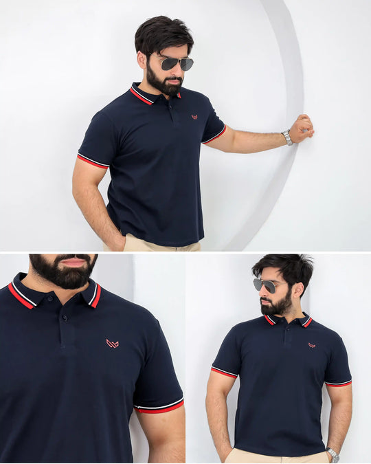 Tipped Navy Polo - Superior Cotton - Image 5