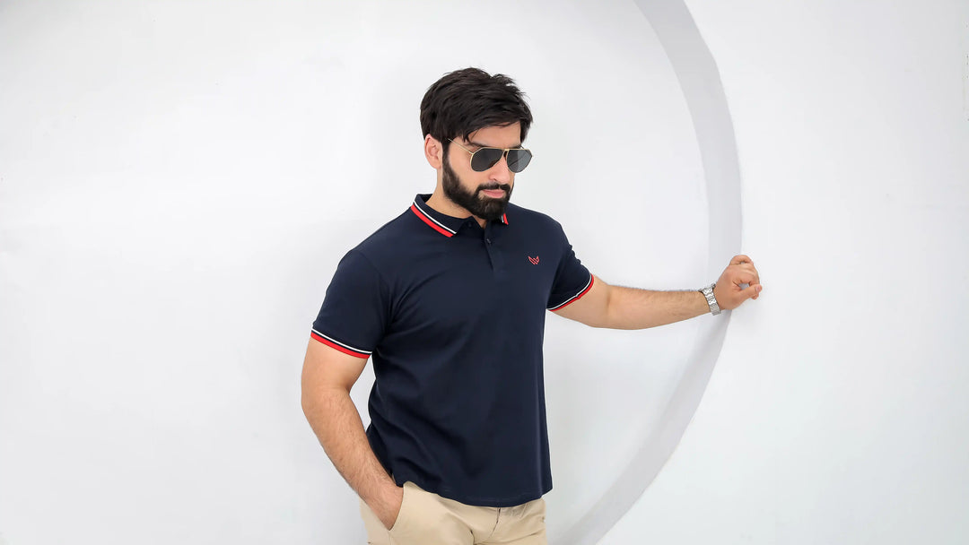 Tipped Navy Polo - Superior Cotton - Image 4