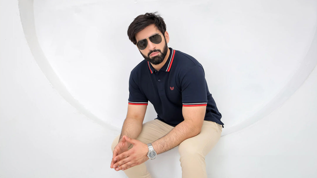 Tipped Navy Polo - Superior Cotton - Image 3